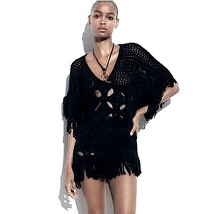 Zara Black Knit Fringe Top